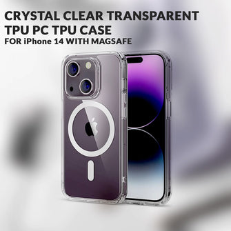 Crystal Clear Transparent TPU PC TPU Case for iPhone 14 with MagSafe
